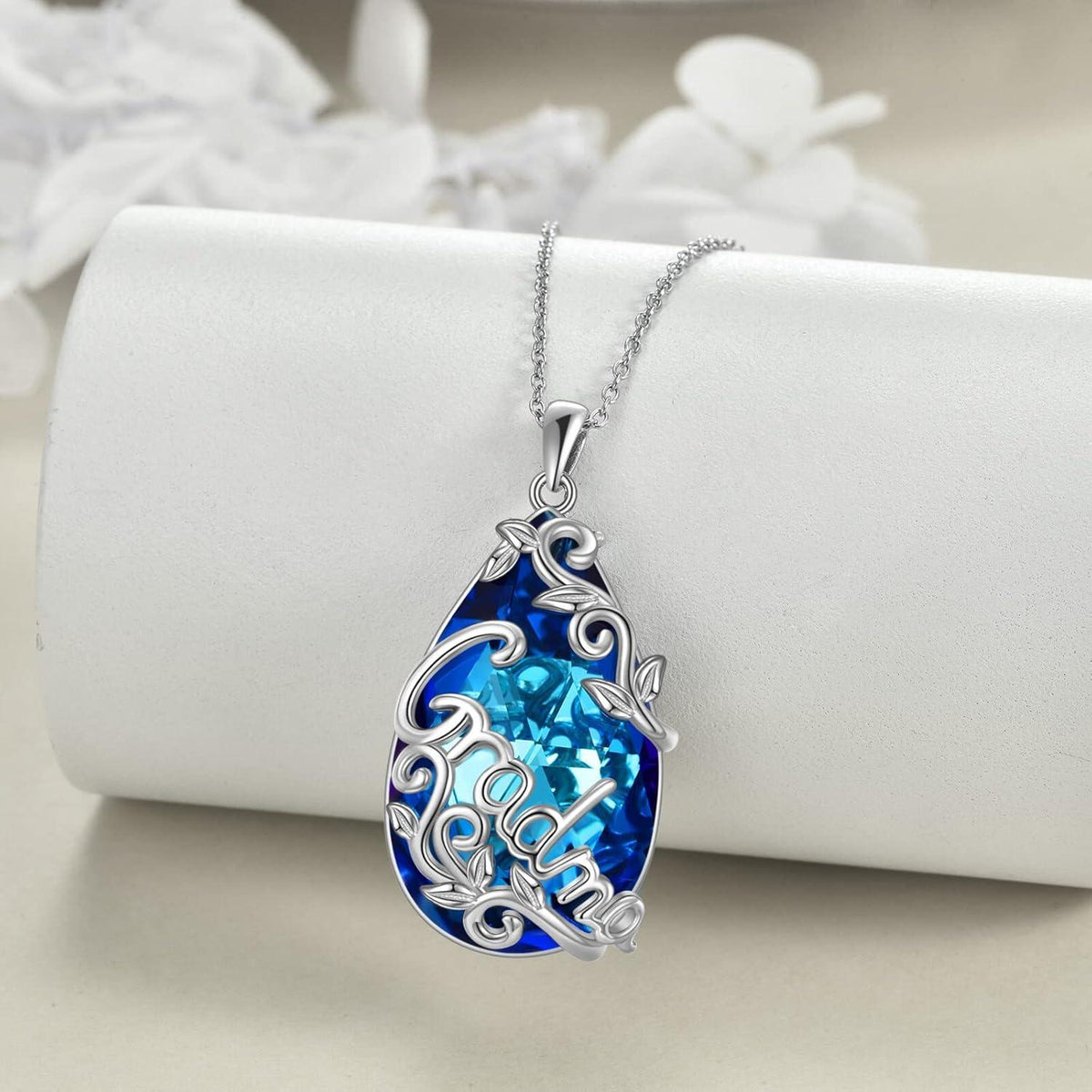 925 Sterling Silber Teardrop Kristall Grandma Halskette
