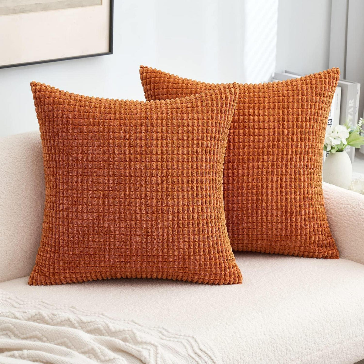 Karamell Kissenbezug 40x40 cm - 2er Set, Kordsamt Dekor