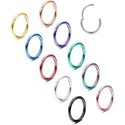 10er Set Edelstahl Septum Clicker Ringe 16G für Damen Herren