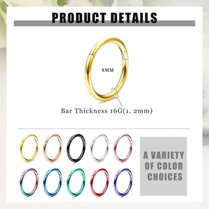 10er Set Edelstahl Septum Clicker Ringe 16G für Damen Herren