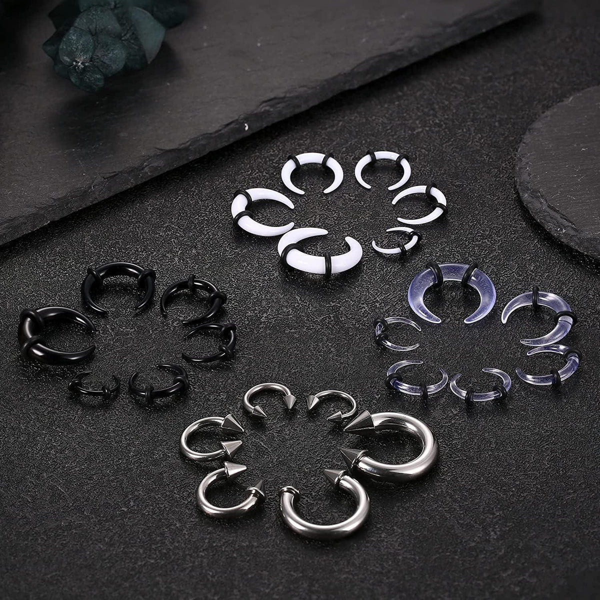 Piercing Tapers Set für Ohr & Nase, Acryl & Edelstahl, 24 Stück