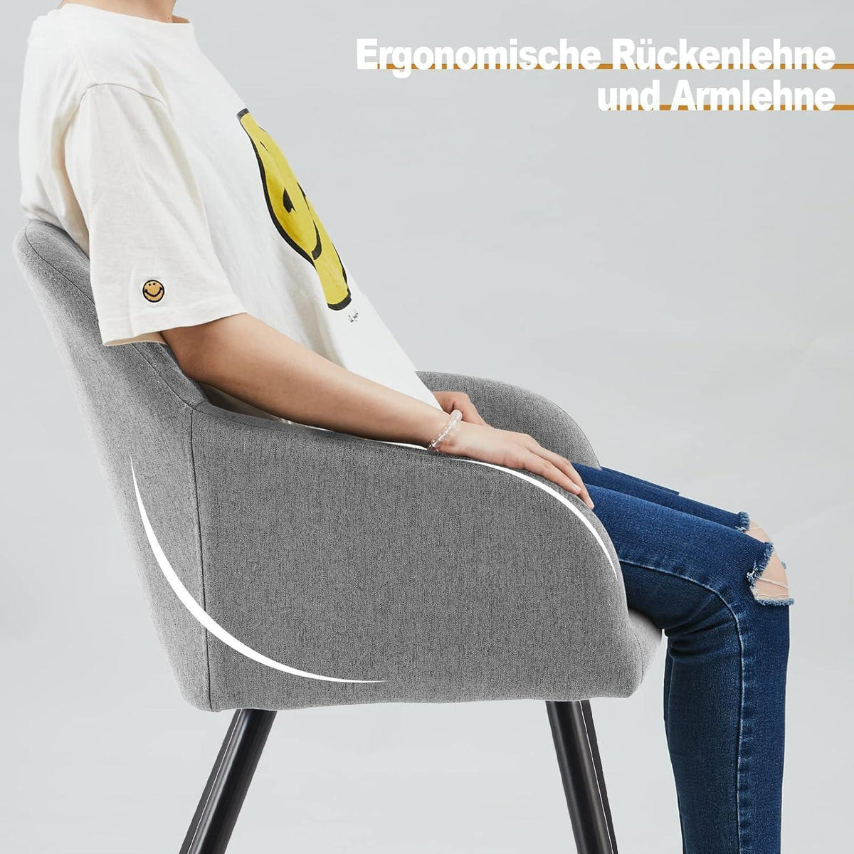 Moderner Esszimmerstuhl Set 2er Grau mit Armlehnen & Leinenbezug