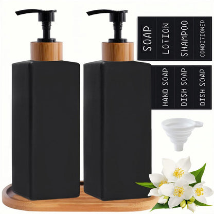 Schwarzer Seifenspender aus Glas mit Bambu – 2er Set