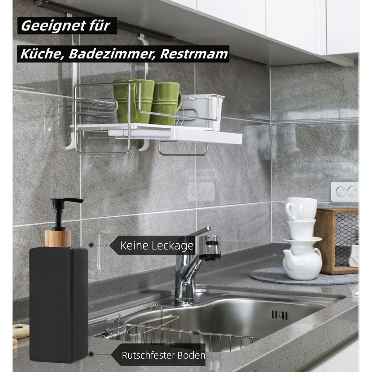 Schwarzer Seifenspender aus Glas mit Bambu – 2er Set