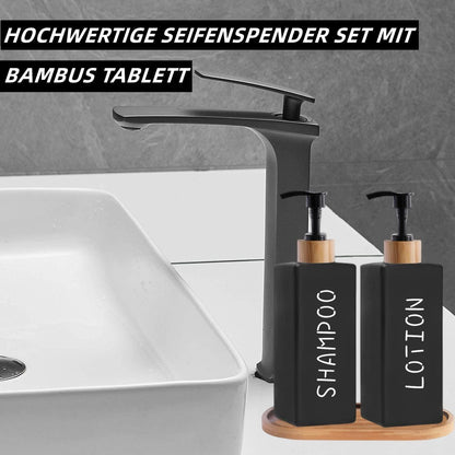 Schwarzer Seifenspender aus Glas mit Bambu – 2er Set