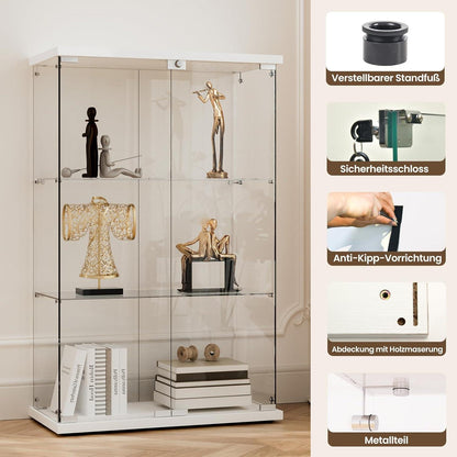 Standvitrine Weiß – Glasvitrine mit 3 Böden & Schloss