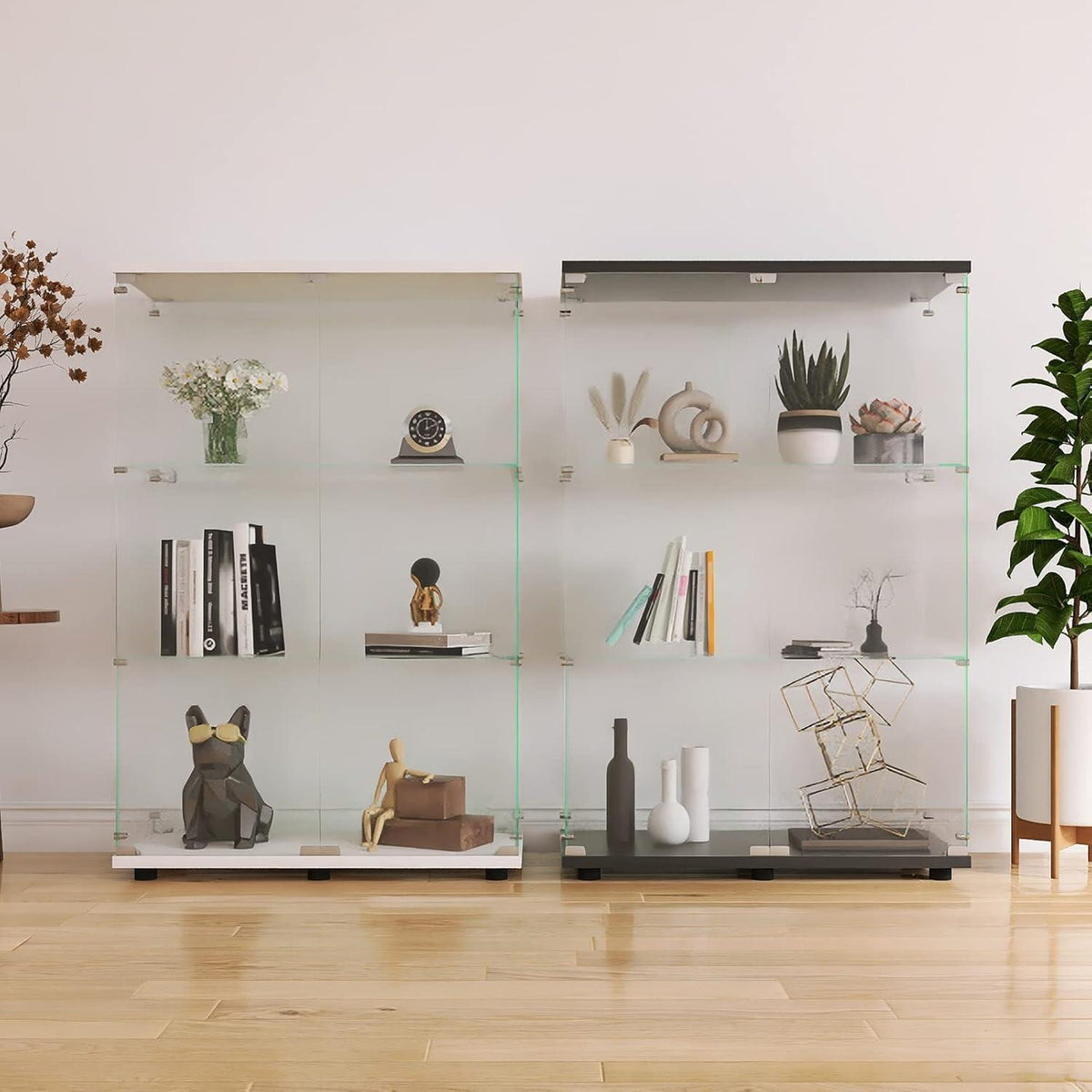 Standvitrine Weiß – Glasvitrine mit 3 Böden & Schloss