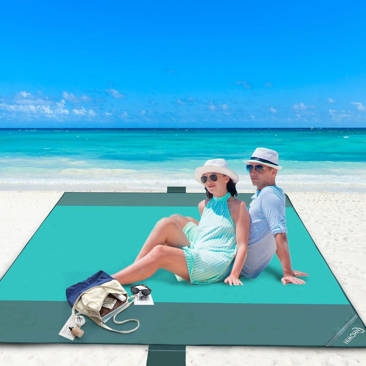 Stranddecke Sandfrei Wasserdicht 210x200cm mit Taschen