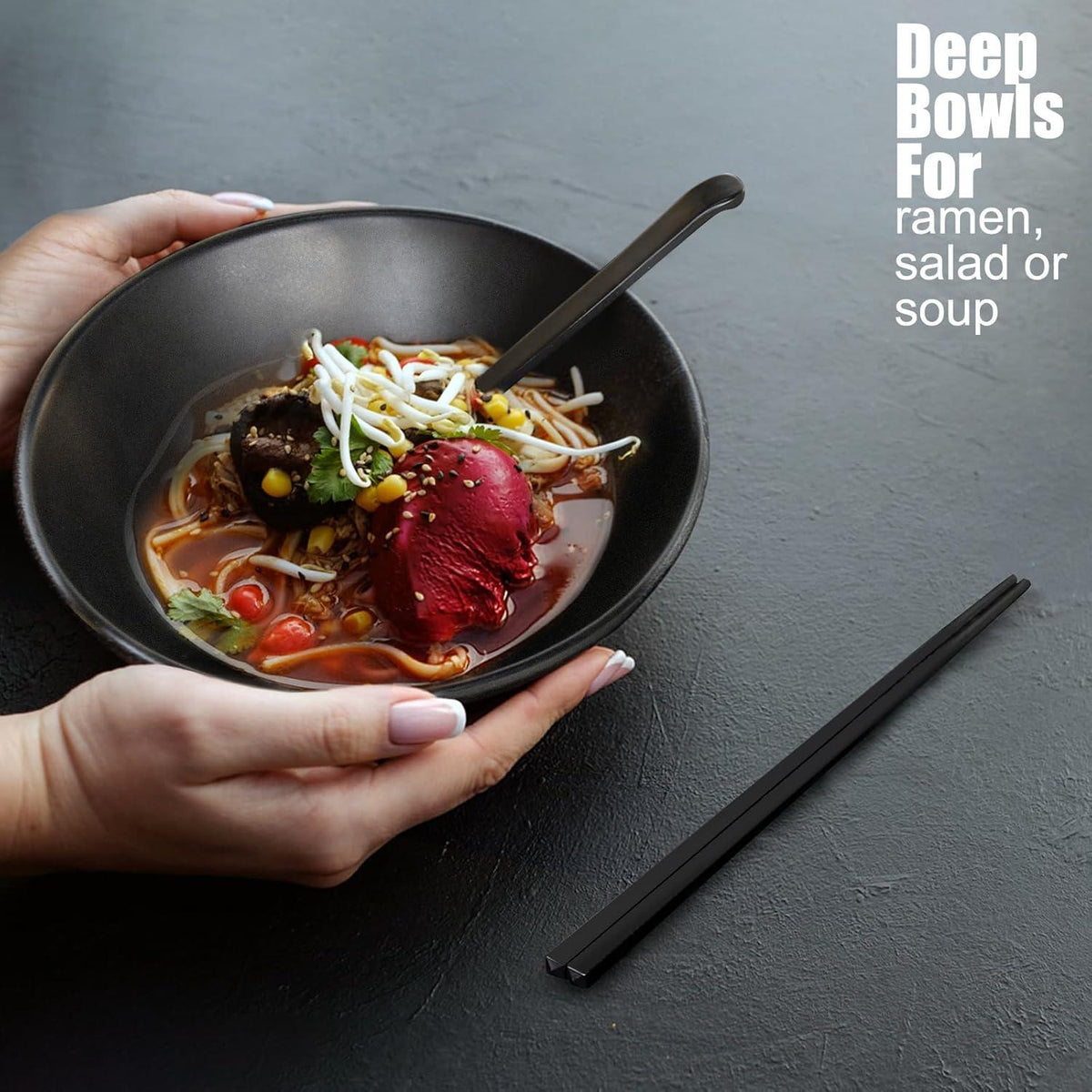 Greentainer Ramen Schüssel Set 40 OZ Suppenschüsseln Schwarz