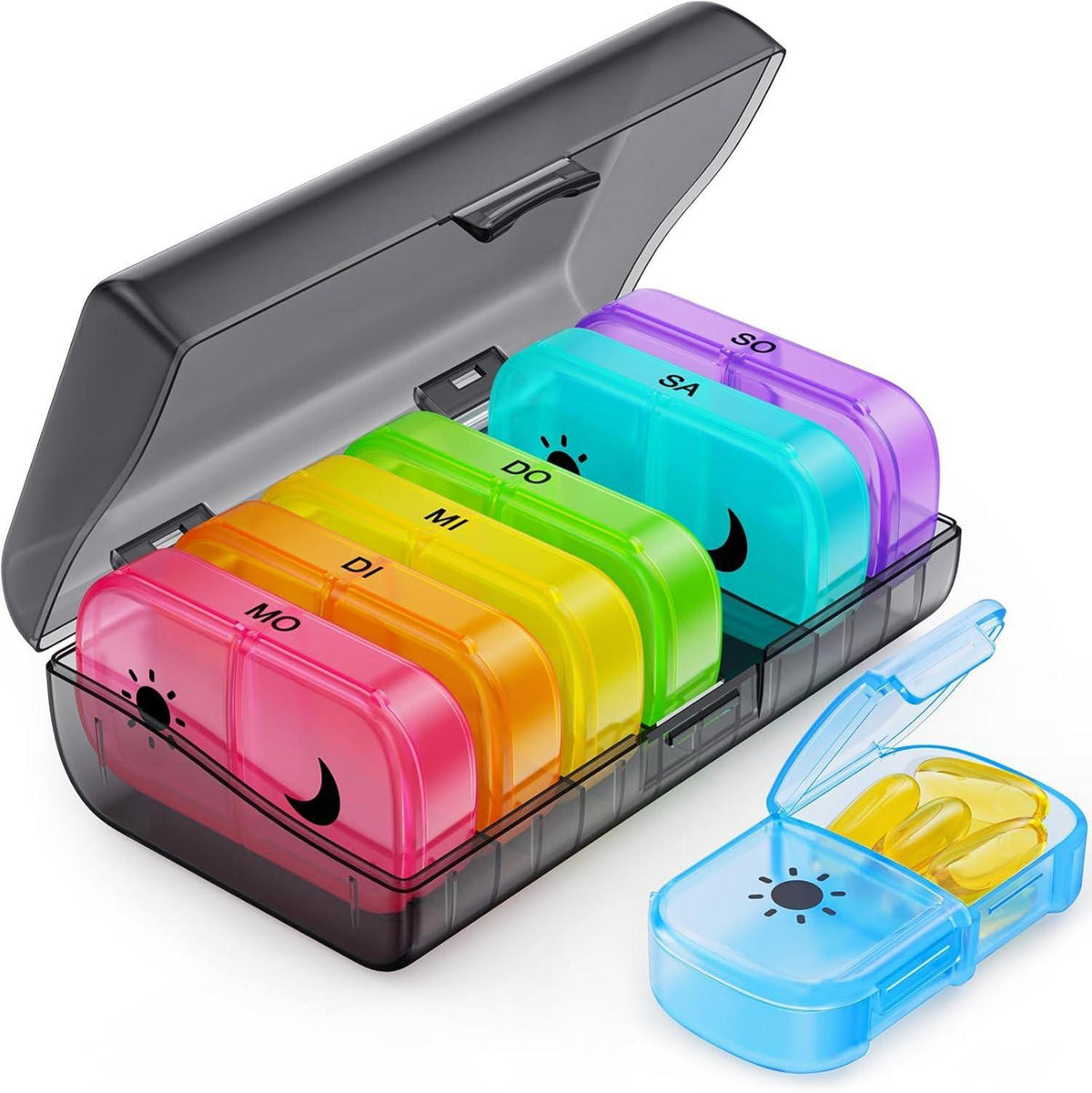 Tablettenbox 7 Tage Morgens Abends Pillendose Feuchtigkeitsbeständig