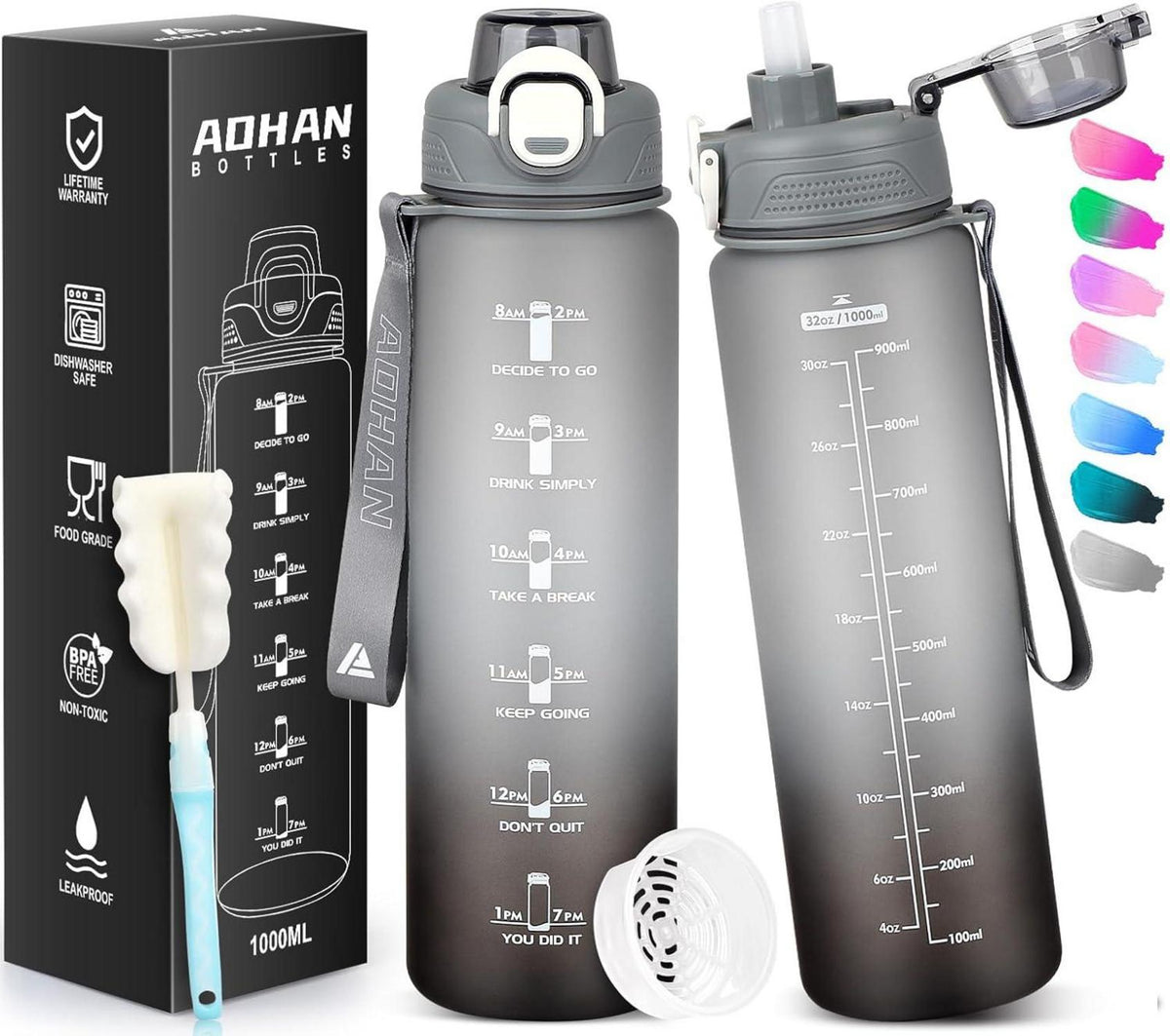 Trinkflasche Sport 1l Wasserflasche Tritan BPA-frei Strohhalm Filter