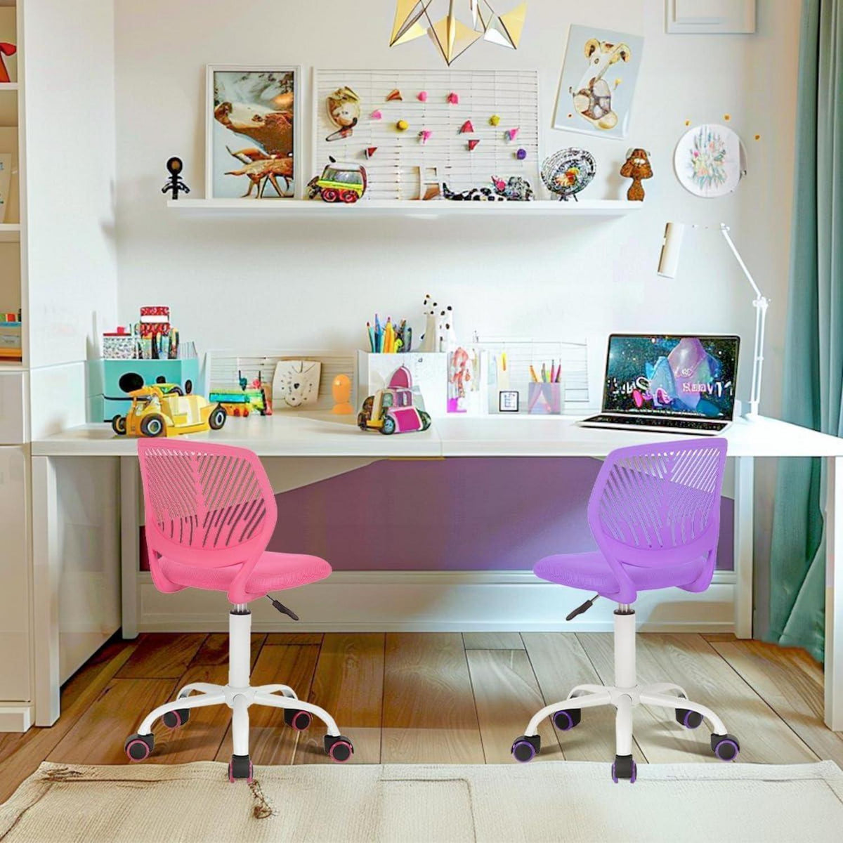 Ergonomischer Bürostuhl mit verstellbarer Höhe, Rosa & Lila