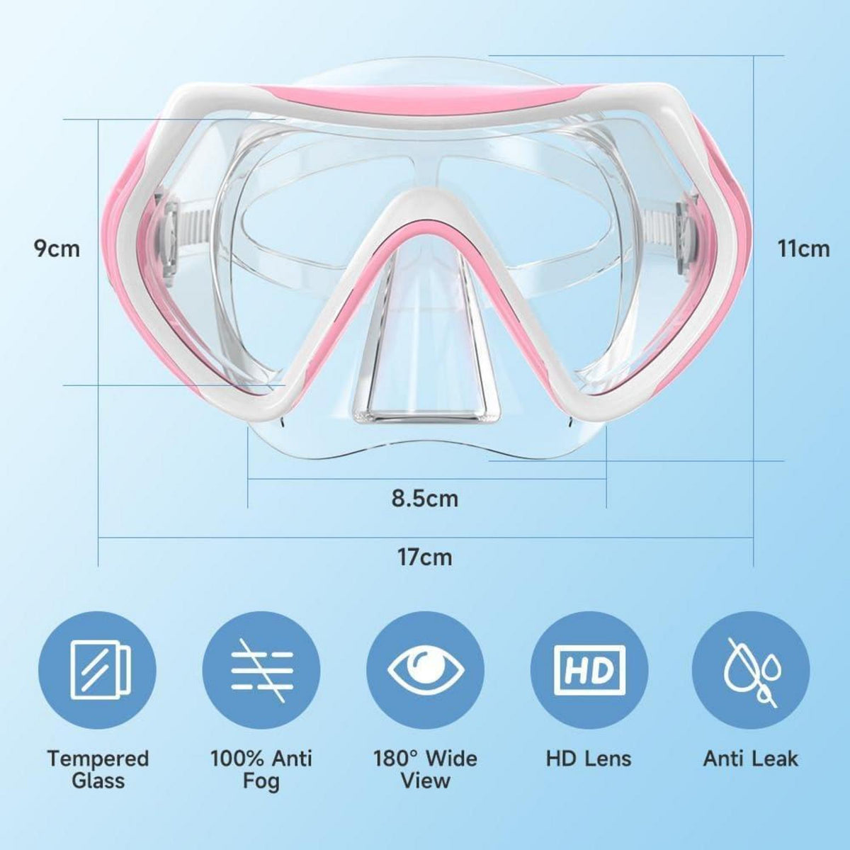 Tauchmaske Erwachsene mit HD Glas, verstellbar, Rosa Weiß