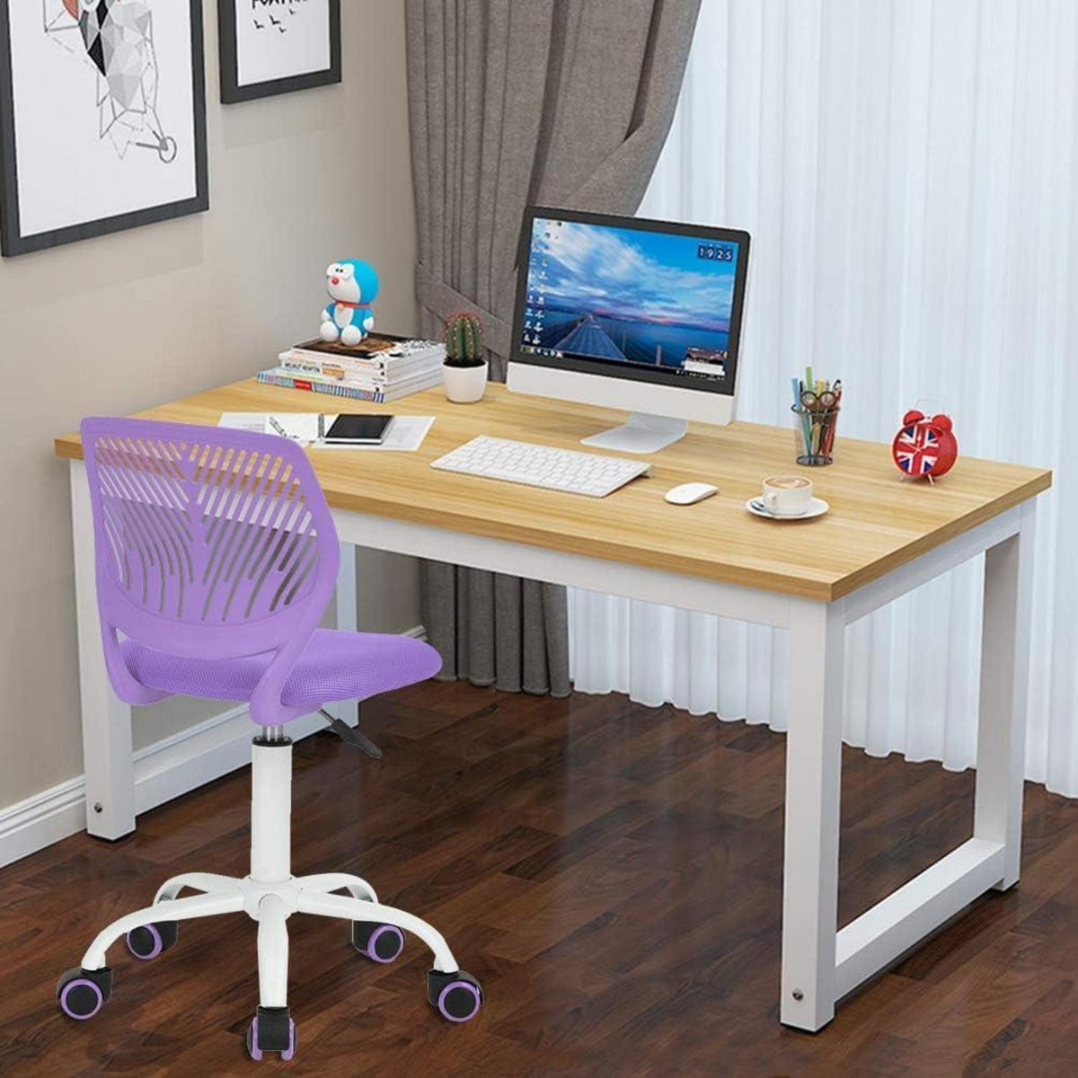 2er Set Lila Schreibtischstuhl Ergonomisch Verstellbar