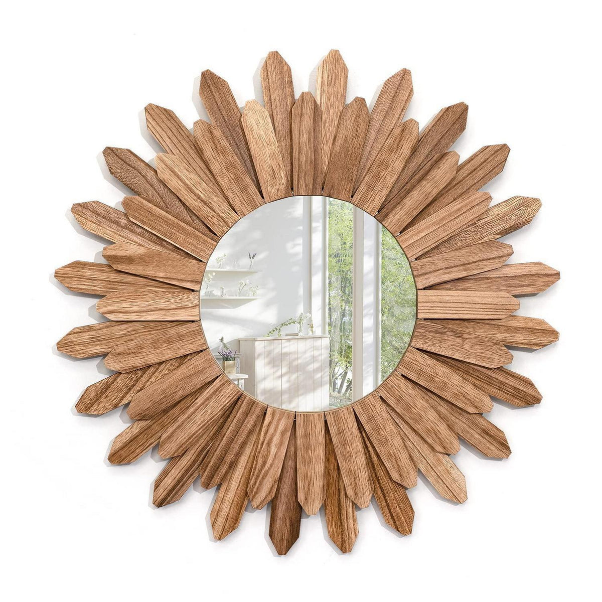 Rustikaler Wandspiegel Holz 53 cm – Boho Bauernhaus Spiegel