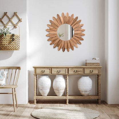 Rustikaler Wandspiegel Holz 53 cm – Boho Bauernhaus Spiegel