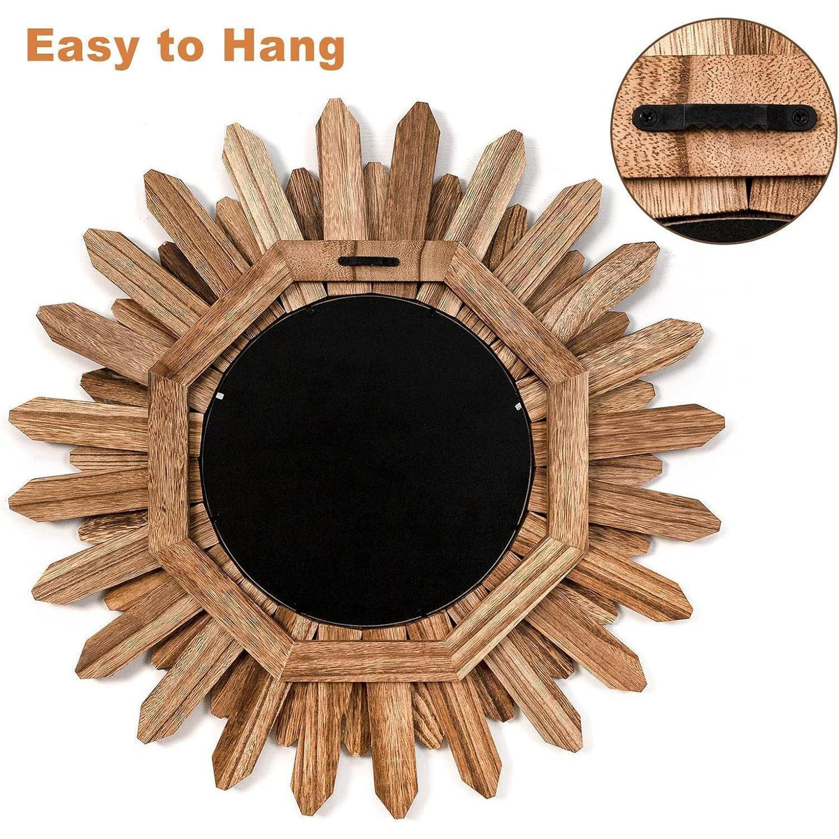 Rustikaler Wandspiegel Holz 53 cm – Boho Bauernhaus Spiegel