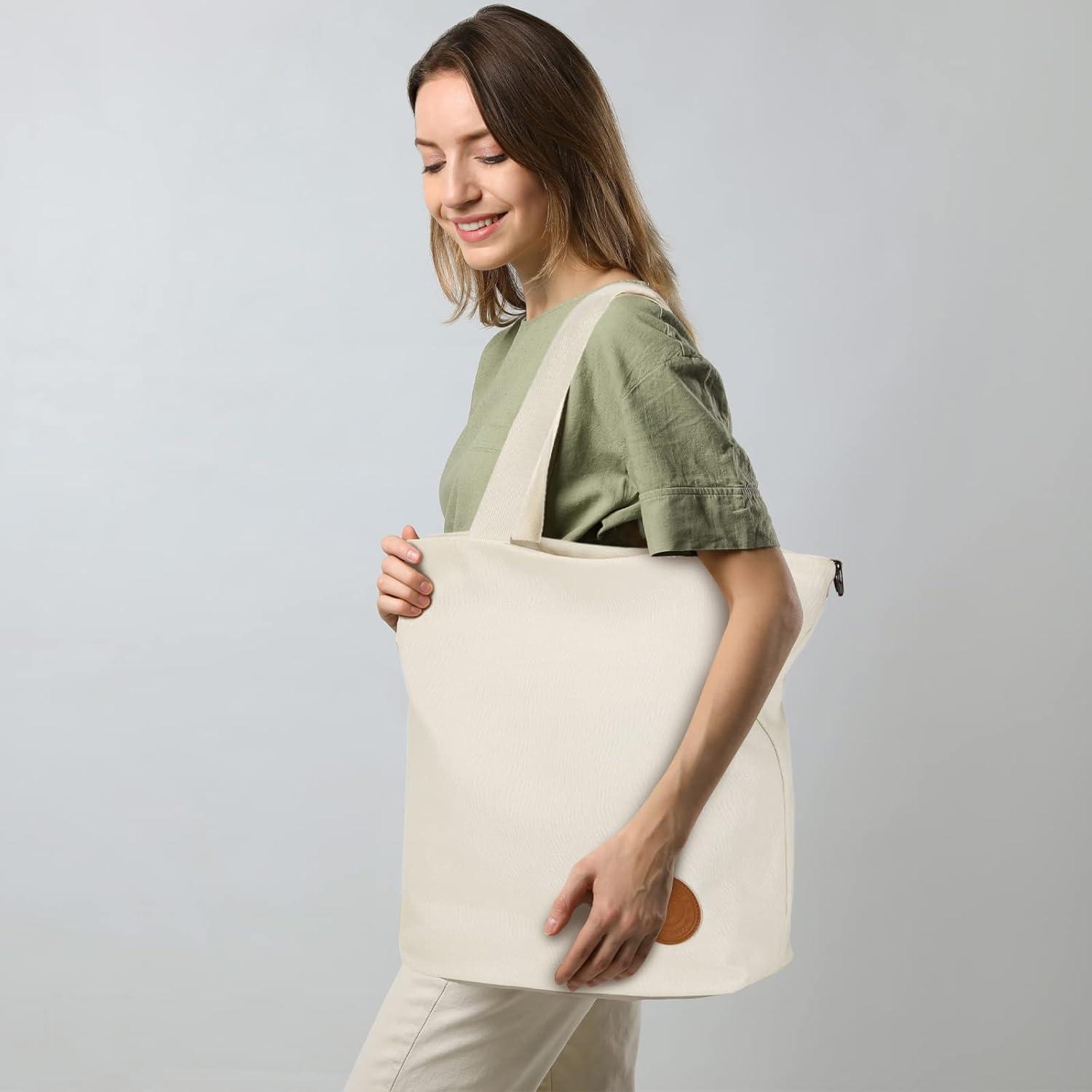 JANSBEN Damen Canvas Handtasche Schultertasche Multifunktion Rosa 30x40x12cm