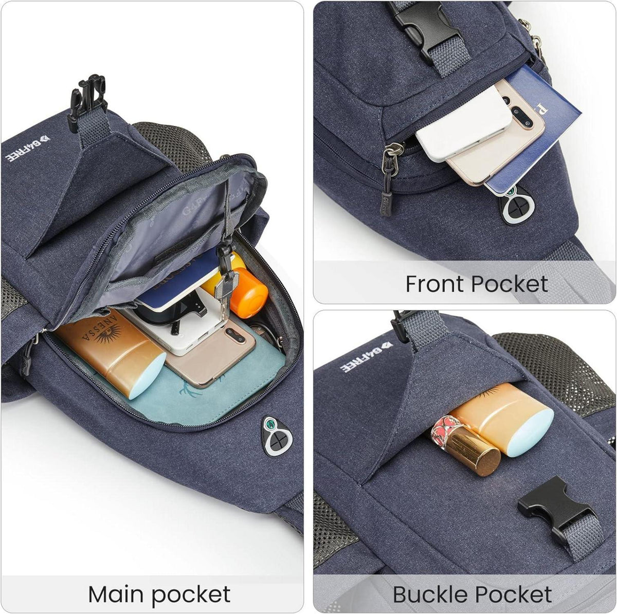 G4Free Canvas Brusttasche Herren Damen Blau Reise Wandern