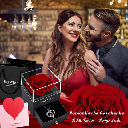 Muttertagsgeschenk Ewige Rose Box Halskette Silber 925