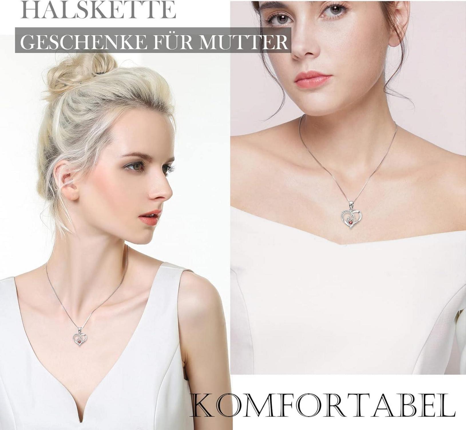 Muttertagsgeschenk: Ewige Rose Box & Mutter Herz Kette Silber 925