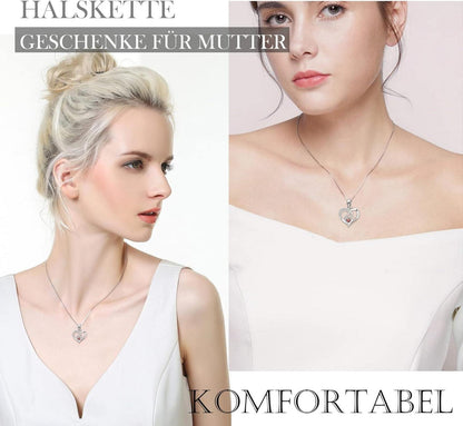Muttertagsgeschenk: Ewige Rose Box & Mutter Herz Kette Silber 925