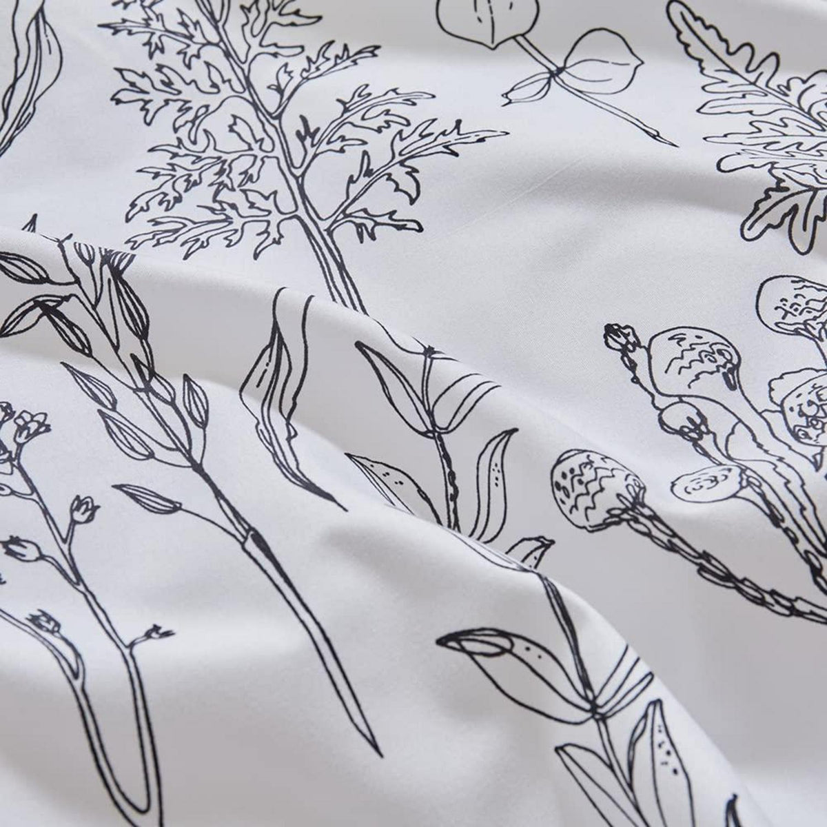 Bettwäsche-Set 135x200 Schwarz Weiß Botanisch Mikrofaser