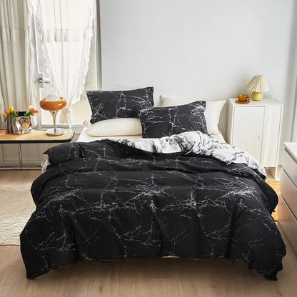 Marmoriertes Bettwäsche-Set 240x220 | Schwarz Weiß Mikrofaser