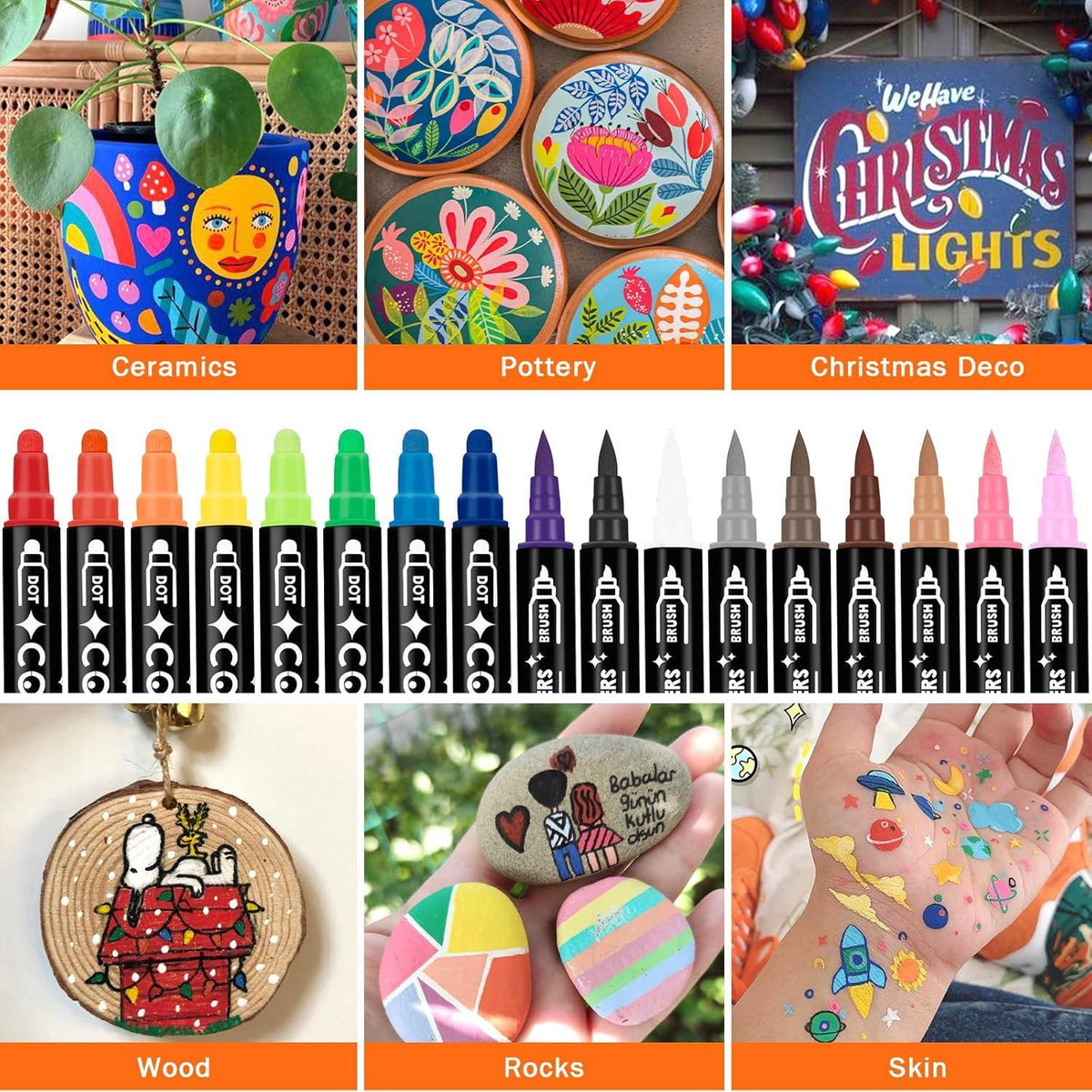 Acrylstifte Set 36PCS Wasserfest für Steine Bemalen & Kunststoff, Glas, Holz, Keramik, Metall, Reifen, Leinwand