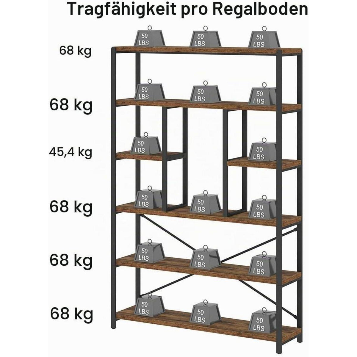 6-Ebenen Bücherregal Holz-Metall Vintagebraun-Schwarz