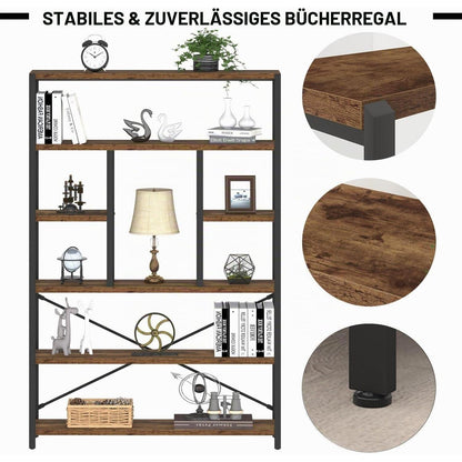 6-Ebenen Bücherregal Holz-Metall Vintagebraun-Schwarz