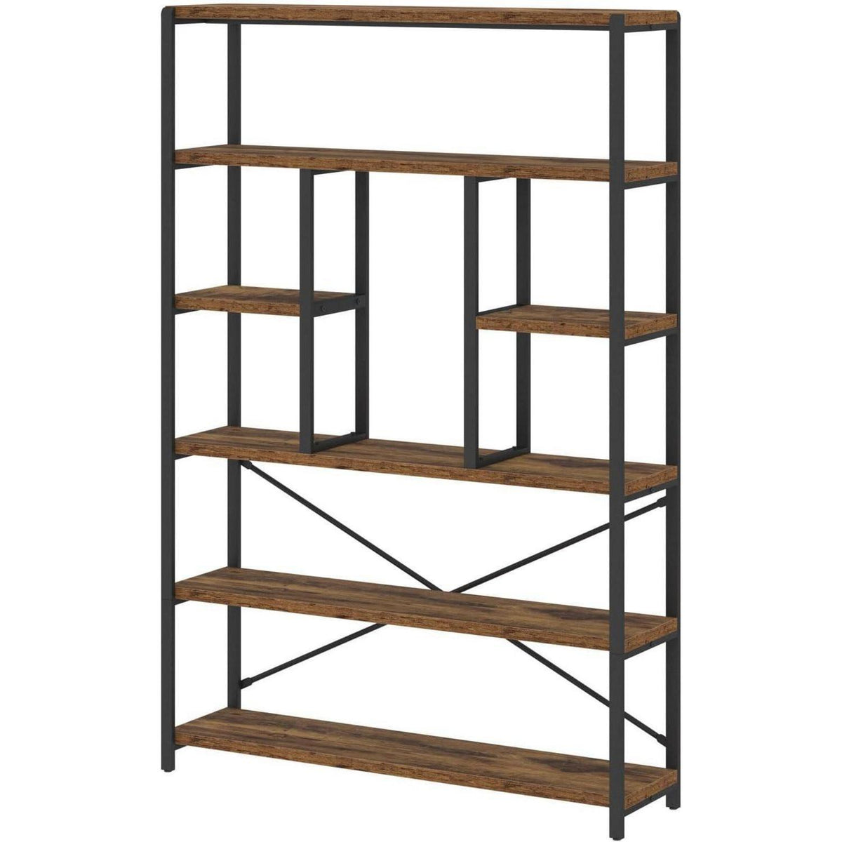 6-Ebenen Bücherregal Holz-Metall Vintagebraun-Schwarz