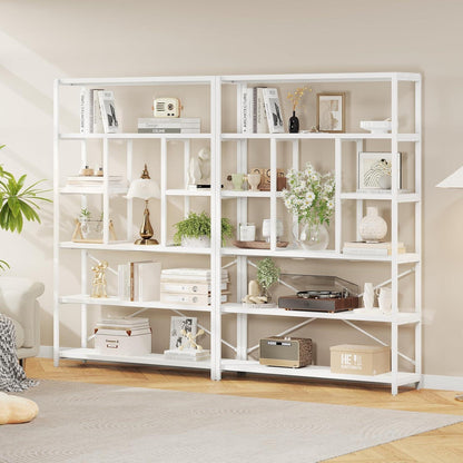 Bücherregal 6 Ebenen Holz Metall Standregal Weiß 120x180cm