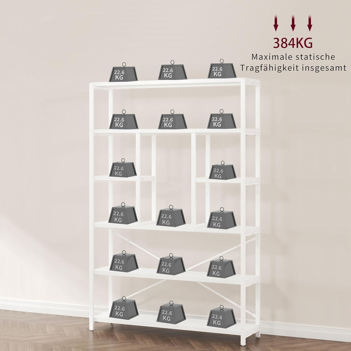 Bücherregal 6 Ebenen Holz Metall Standregal Weiß 120x180cm