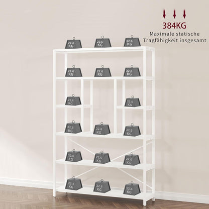 Bücherregal 6 Ebenen Holz Metall Standregal Weiß 120x180cm