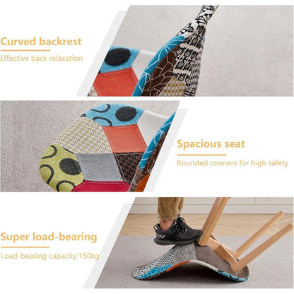 Patchwork Esszimmerstuhl Set (8 Stühle) – Bequemer Stoffstuhl mit Holzbeinen