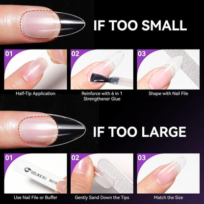 Extra Kurze Quadratische Gel Nagelspitzen – 120 Stück, 12 Größen