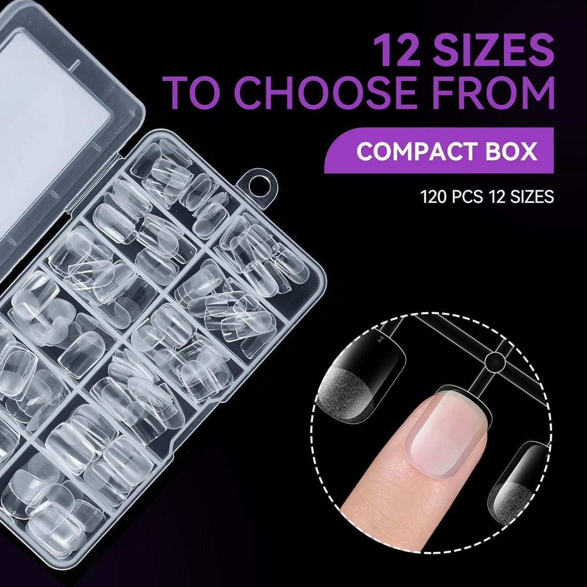 Extra Kurze Quadratische Gel Nagelspitzen – 120 Stück, 12 Größen
