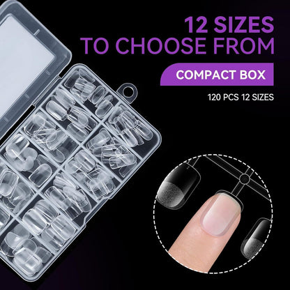 Extra Kurze Quadratische Gel Nagelspitzen – 120 Stück, 12 Größen