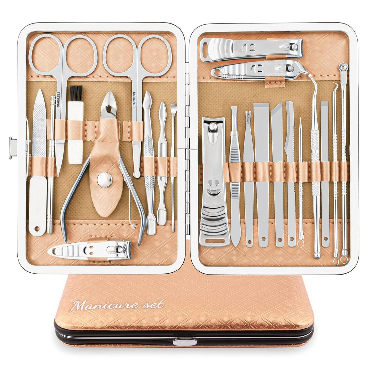 23-teiliges Maniküre & Pediküre Set Edelstahl mit Etui in Lederoptik
