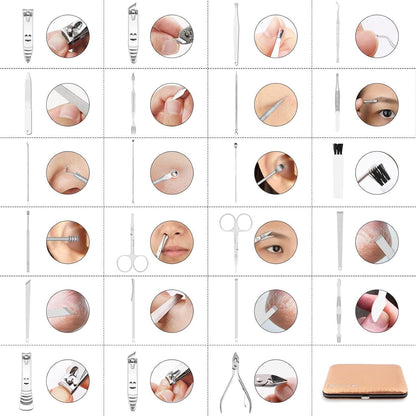 23-teiliges Maniküre & Pediküre Set Edelstahl mit Etui in Lederoptik