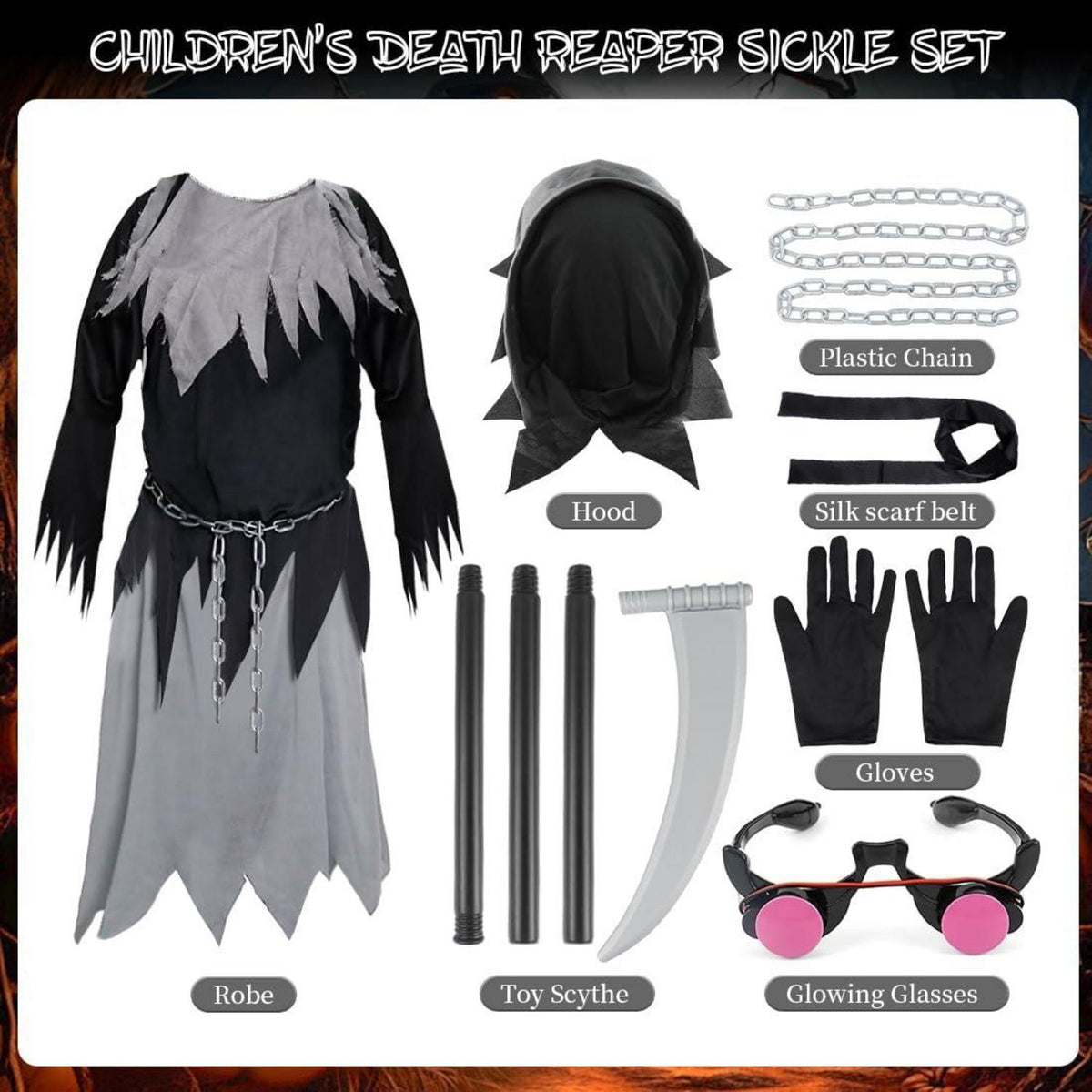 Sensenmann Kostüm Kinder Jungen Halloween Cosplay 9-11 Jahre