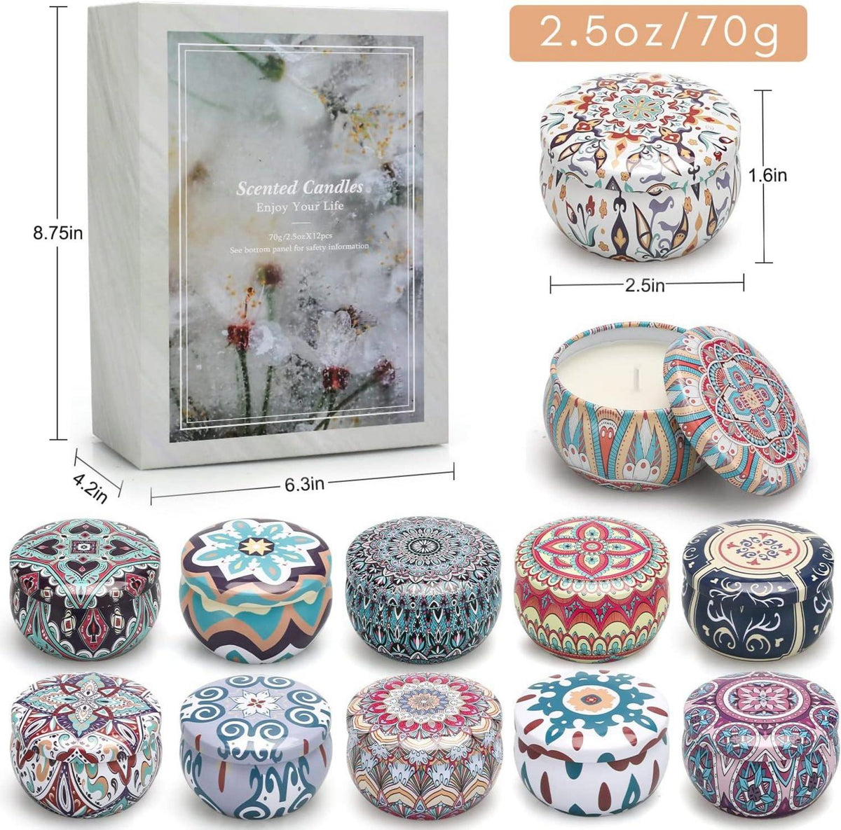 12er Duftkerzen Set für Frauen - Aromatherapie Geschenkset mit 25-30 Stunden Brenndauer