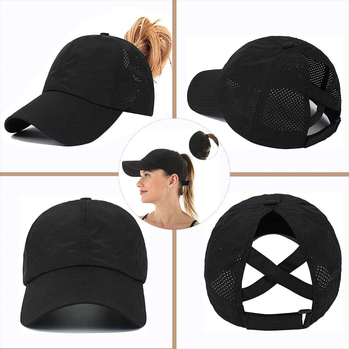 Damen Baseball Cap mit Pferdeschwanz – Schnelltrocknend & Einstellbar