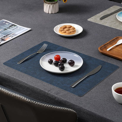 Platzsets Abwaschbar 6er Set Grau Blau in Lederoptik