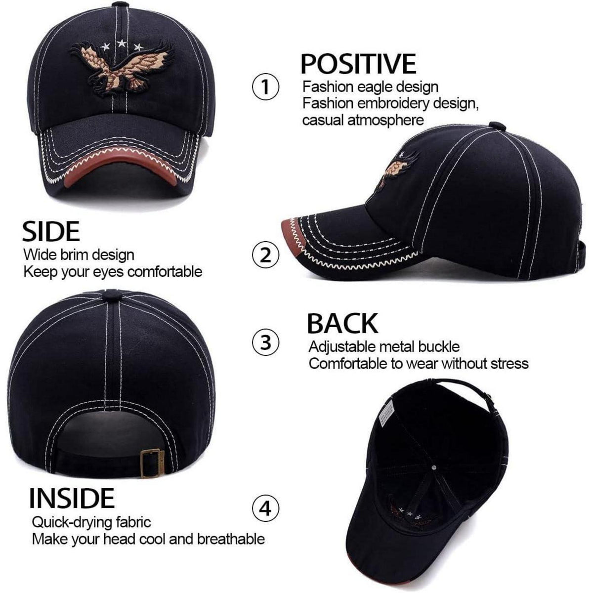 Herren Baseball Cap Adler Stickerei, Einstellbar & Retro