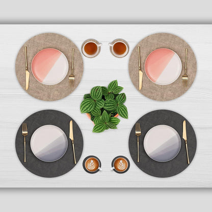 Platzsets Rund 36cm Abwaschbar 6er Set Grau Beige in Lederoptik