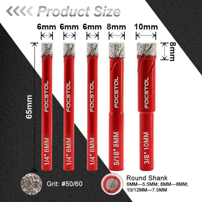 Diamant Fliesenbohrer Set 5tlg. 6-10mm für Keramik, Granit