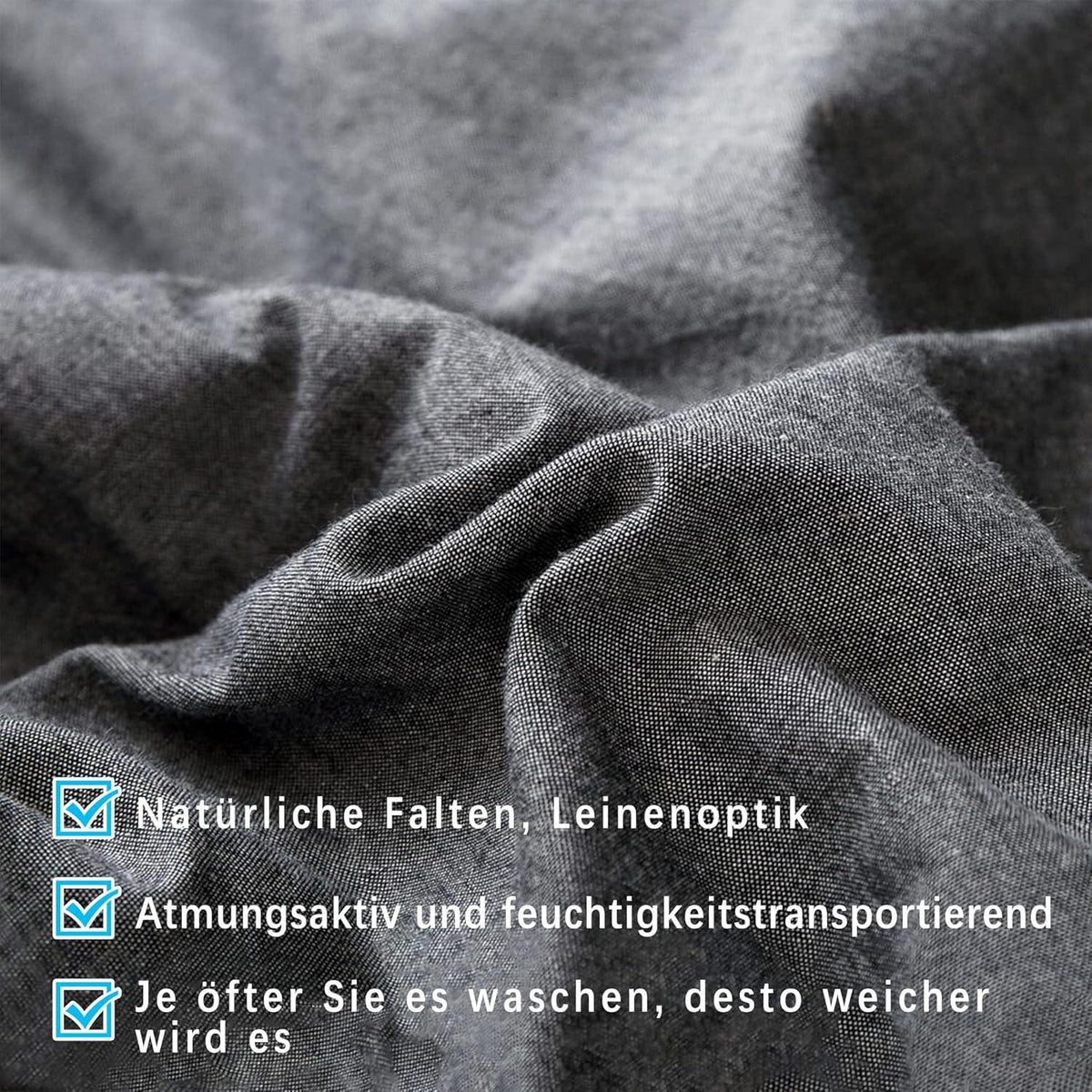 2er Set Kissenbezug 50x70 cm Baumwolle Dunkelgrau Superweich