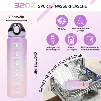 Sport Trinkflasche 1L BPA-frei Motivierende Wasserflasche mit Zeitmarkierungen